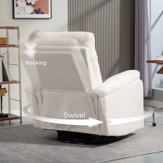 US Local Recliner Chair, Wide Swivel Rocker Chair, Overstuffed Single Sofa With Pocket Spring, Footrest, Quick Assembly, Cream