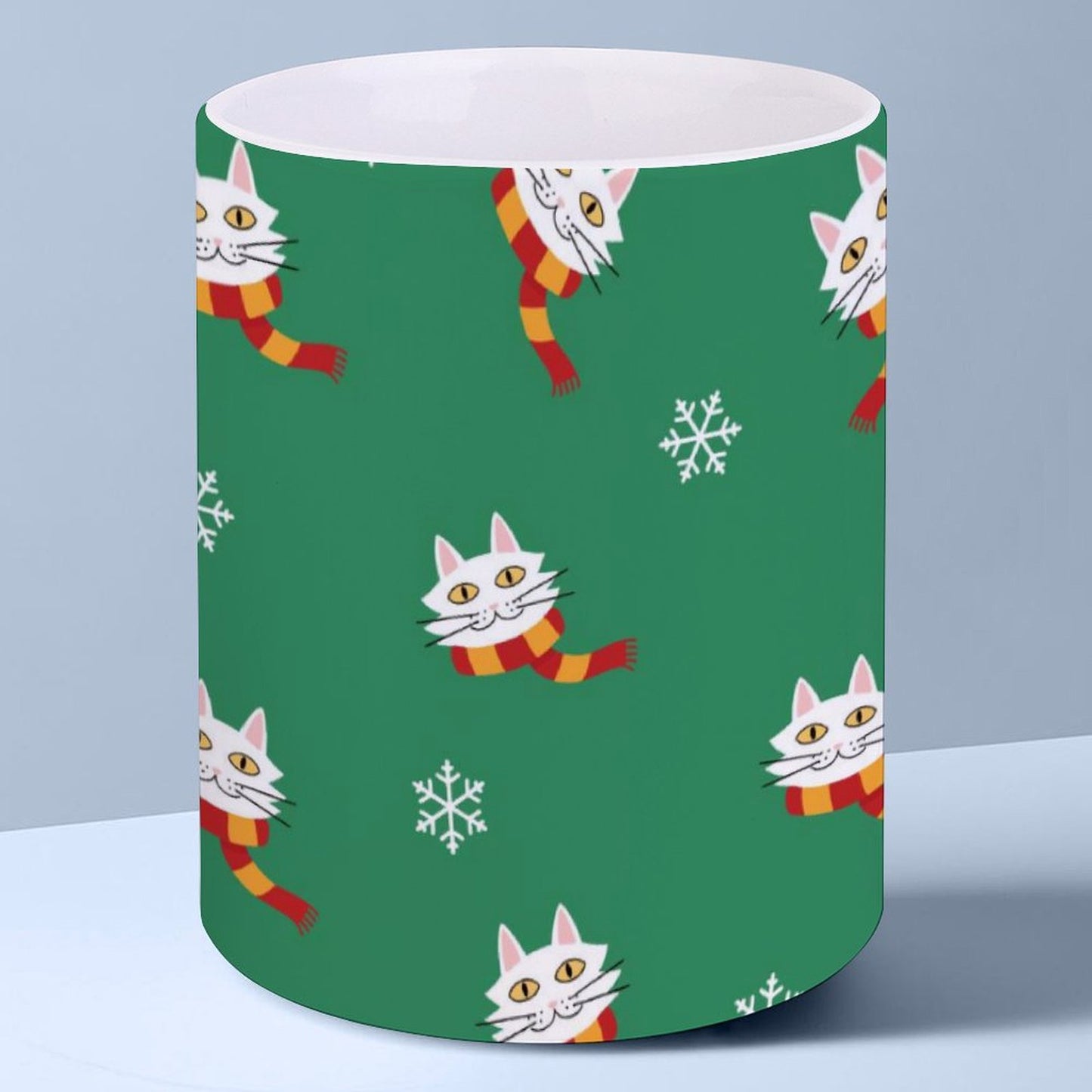 POD US Local White mug with full print, Christmas Cat Scarf Snowflake 0029