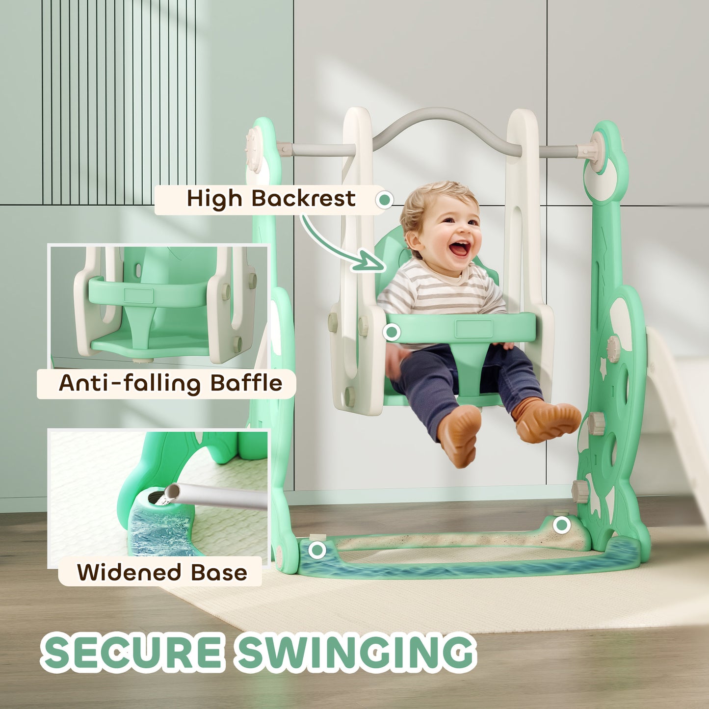 US Local 4 In 1 Toddler Slide And Swing Set For Ages 1.5-4, Toddler Playset Playground With Climber, Basketball Hoop, Green