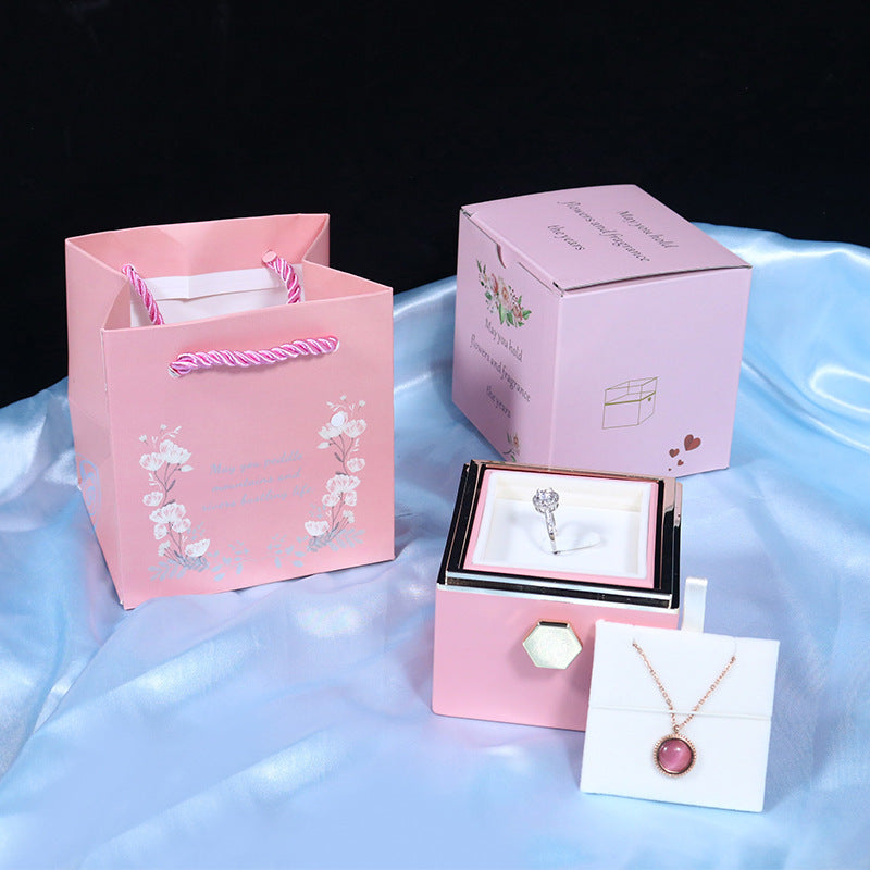 US Local Rotating Soap Flower Rose Gift Box Creative Rotating Rose Jewelry Packaging Box Valentine's Day Gift For Women