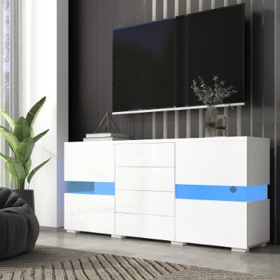 UK Local Matt High Gloss White Sideboard Cabinet Storage Cupboard Unit 16 Colours LED Lighted For Dining Room Living Room