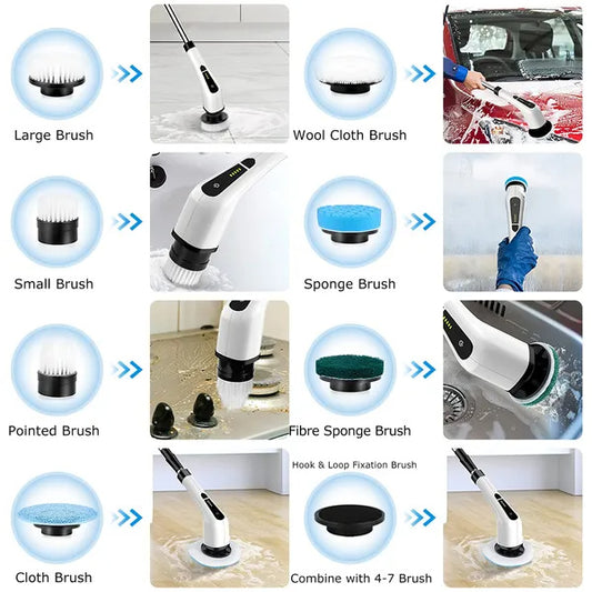 US Local Electric Spin Scrubber Cordless Cleaning Brush Extendable With 8 Replaceable Heads 2 Speed Adjustable Extension Arm Bathroom Tub Tile Floor