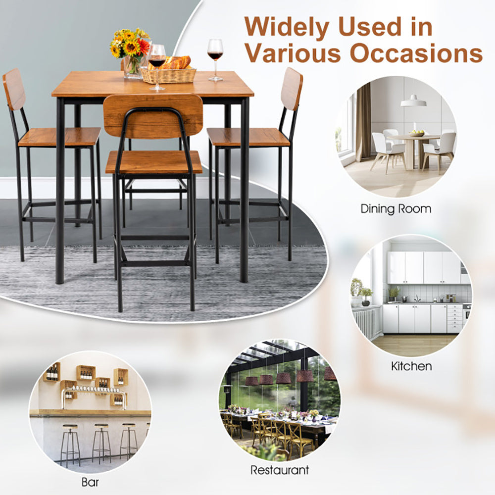 US Local 5 Pieces Industrial Dining Table Set With Counter Height Table And 4 Bar Stools