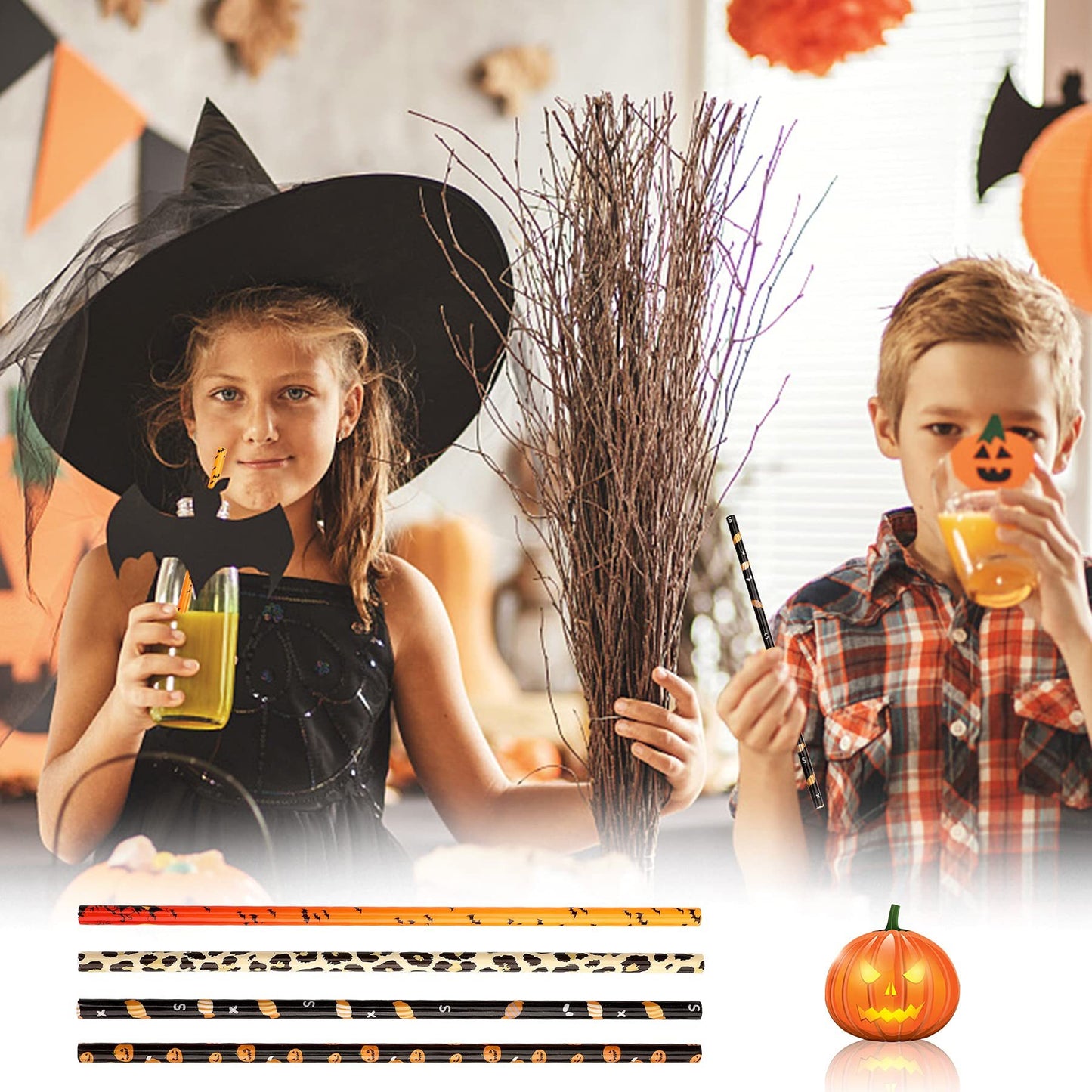 US Local 40 Pack Of 9 Inch BPA-Free Halloween Reusable Straws With Colorful Stripe Print Hard Straws For Mason Jars, Mason Glasses, Home Or Party Use, Comes With A Cleaning Brush