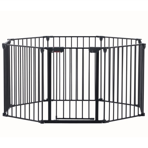 US Local 200 Adjustable Safety Gate 8 Panels Play Yard Metal Doorways Fireplace Fence Christmas Tree Fence Gate For House Stairs Gate Prohibited Area Fence
