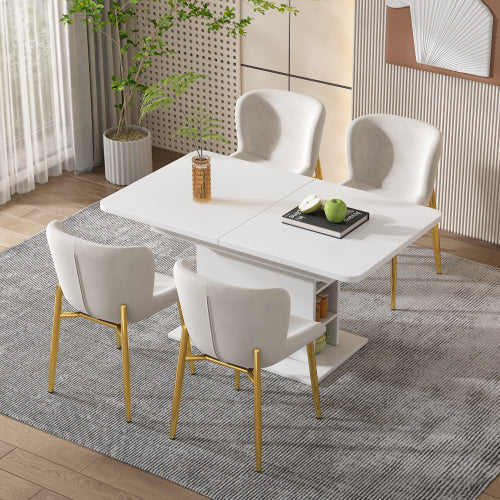UK Local Extendable Dining Table, Dining Table With Storage, Rectangular Dining Table, Coffee Leisure Table, Modern Simple Iron Dining Table, Space-saving Multifunctional Dining Table, White