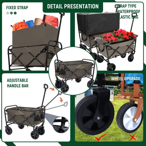 Minimeetall Multi-use Bag,Collapsible Foldable Wagon Cart Beach Wagon Heavy Duty Utility Cart Utility Wagon Grocery Cart For For Camping 3pcs Plastic Liner Bag Cover , Olive Green
