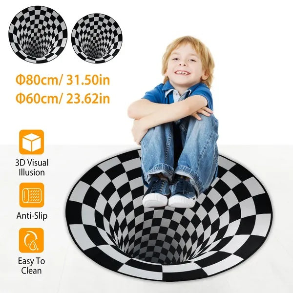 US Local 3D Visual Floor Area Mat Anti-slip Illusion Rug Doormat Round Living Room Carpet Mat