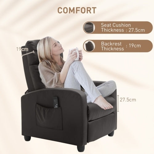 UK Local HOMCOM Recliner Armchair, Massage Faux Leather Push Back Reclining Chair With Adjustable Leg Rest, Side Pocket, For Home Living Room Theatre, Brown