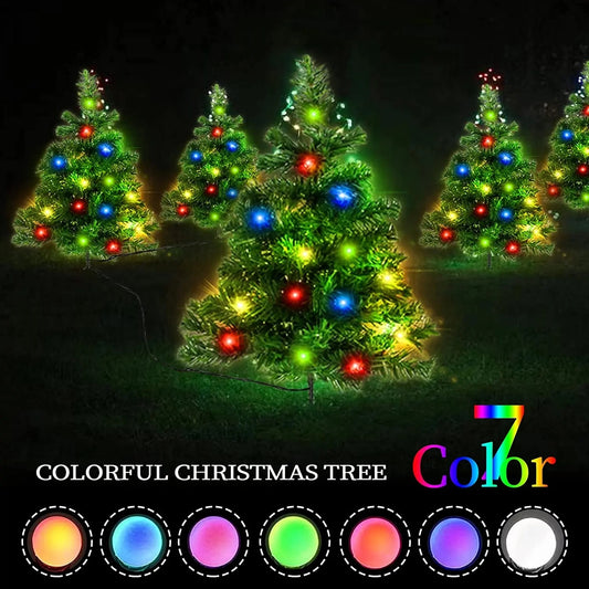US Local 3SET 1 TOW 2 Solar Christmas Tree, Solar Powered Pathway Christmas Tree With Multicolored LED Lights