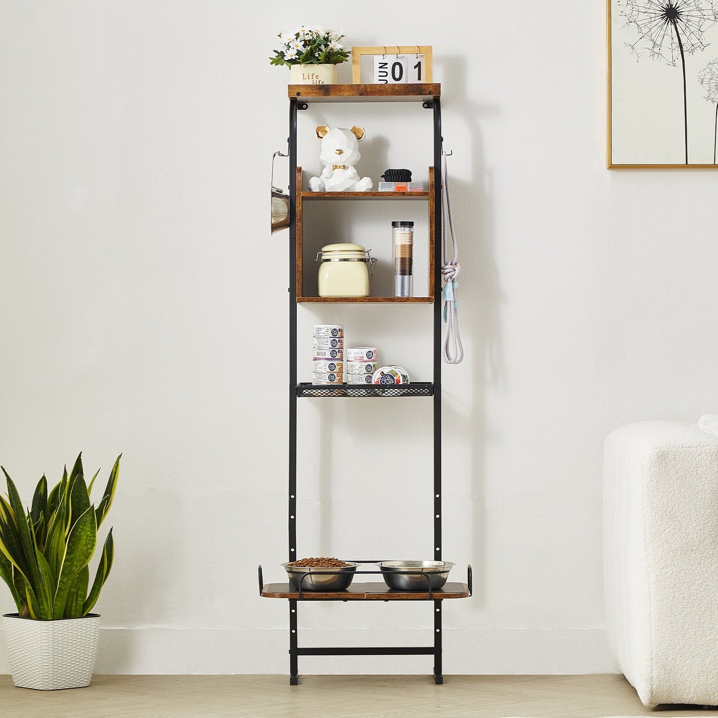 US Local Pet Feeding Station With Storage Dog Food Toy Organizer Raised Dog Bowls