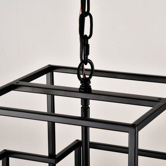 US Local 8-Light Metal Lantern Tiered Pendant Hanging Light Fixtures, Industrial Farmhouse Adjustable Height Chandeliers For Dining Room Hallway Foyer Entryway--Matte Black E12 Bulbs Not Included