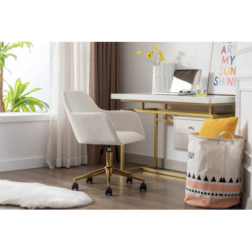 UK Local New Velvet Fabric Material Adjustable Height Swivel Home Office Chair For Indoor Office With Gold Legs,Coffee Ivory White
