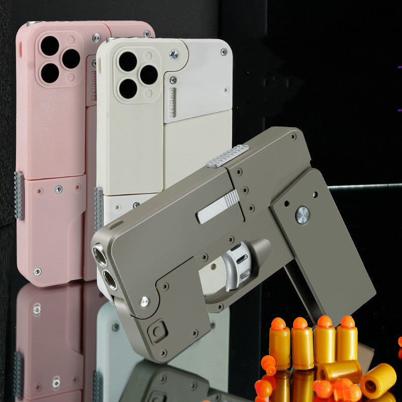 USA Local Folding Pistol Bullet Automatic Shell Throwing Toy Creative Soft Bullet Toy Mobile Phone Appearance Gun Outdoor Interactive Kid Gift