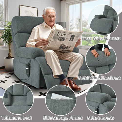 US Local Oversized Power Lift Recliner Chair For Elderly, Electric Fabric Recliner Chair For Seniors, Home Theater Seating,Reclining Sofa Chair With Remote Control,Side Pocket ,Spacious SeatDark Gray