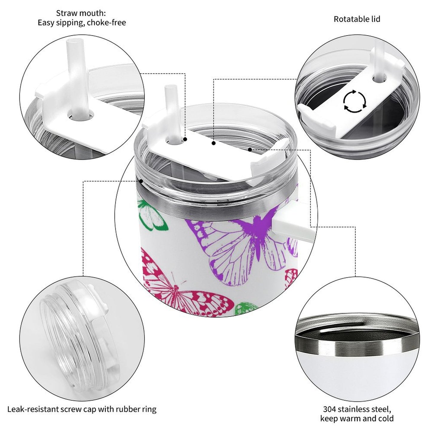 PHDT00538 POD US Local Tumbler 40oz Large Capacity Car Cup Hollow Out, Butterfly