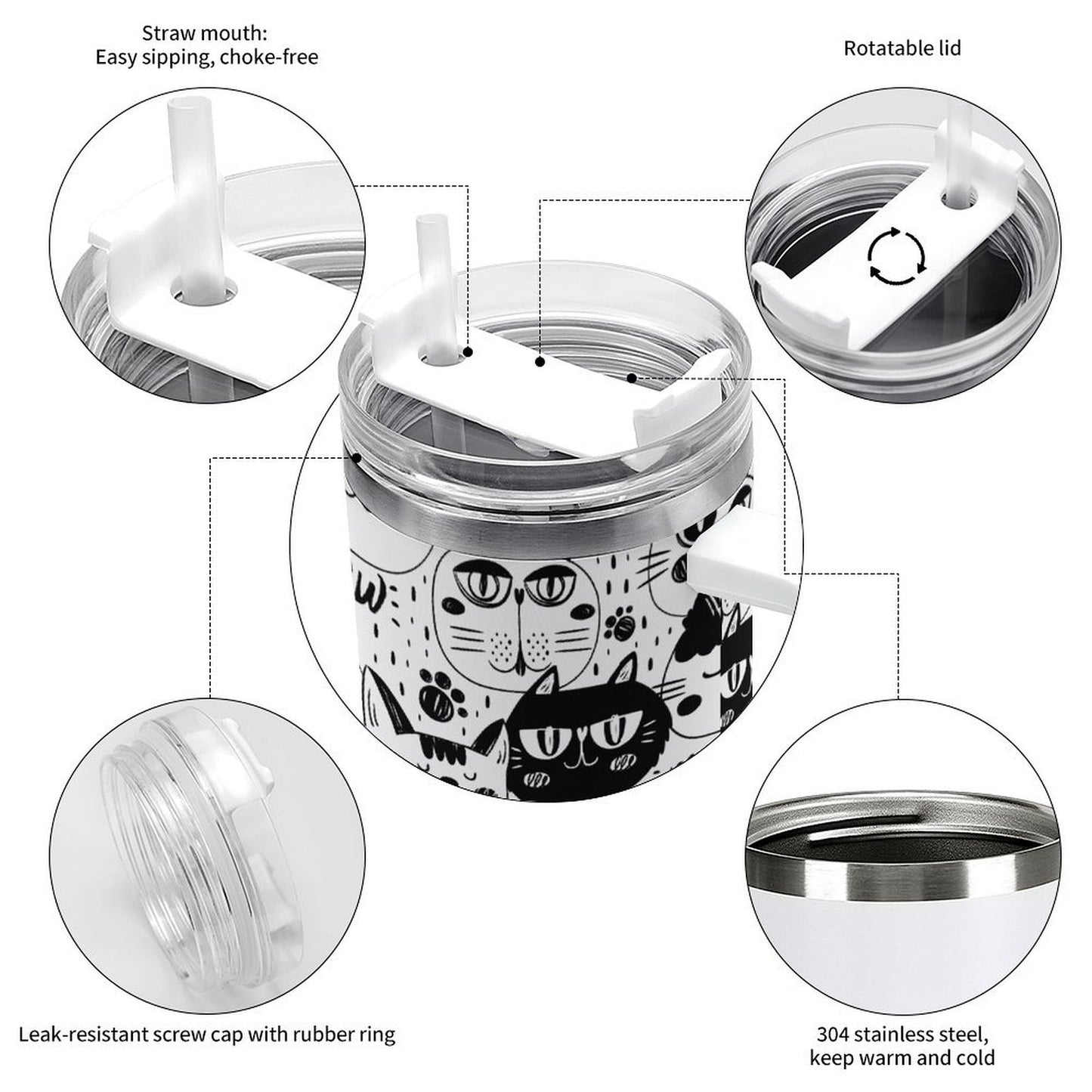 PHDT00249 POD US Local Tumbler 40 oz Large Capacity Car Cup Cat