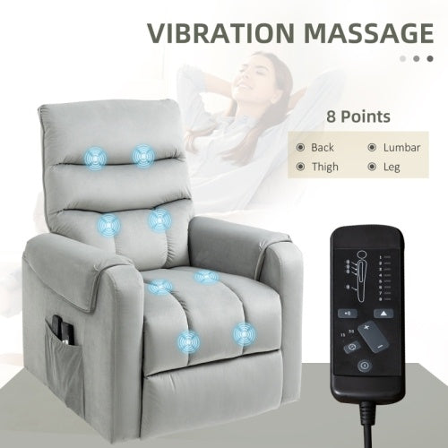 UK Local HOMCOM Vibration Massage Rise And Recliner Chair, Electric Power Lift Recliner With Remote Control And Side Pockets, Grey