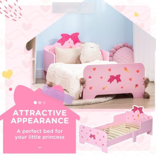 UK Local ZONEKIZ Princess Themed Kids Toddler Bed W Cute Patterns, Safety Rails, For Ages 3 6 Years