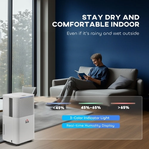 UK Local HOMCOM 10LDay 2000ML Portable Quiet Dehumidifier For Home Laundry Room Bedroom Basement, Electric Air De-Humidifier With 3 Modes