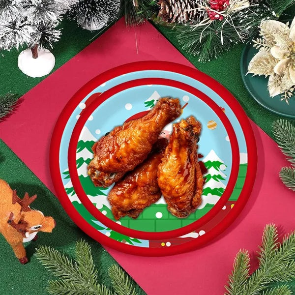 Christmas Paper Plates And Cups Set Decorations For 10 Guests Santa Claus Elk Pattern Plates And Cups
