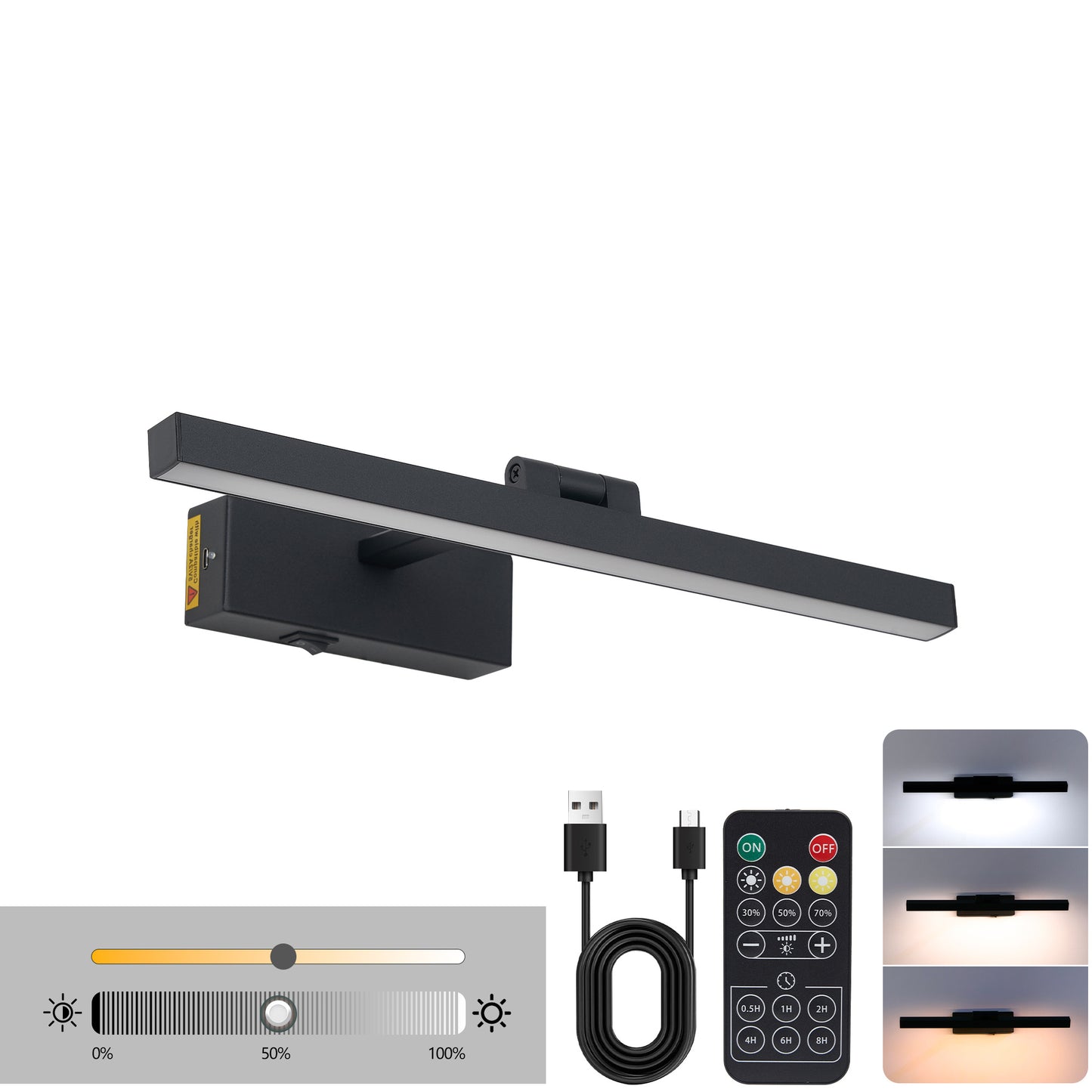 US Local 16inch Black Bathroom Light Fixtures Over Mirror Modern Dimmable LED Vanity Light For Bathroom Wall Lighting