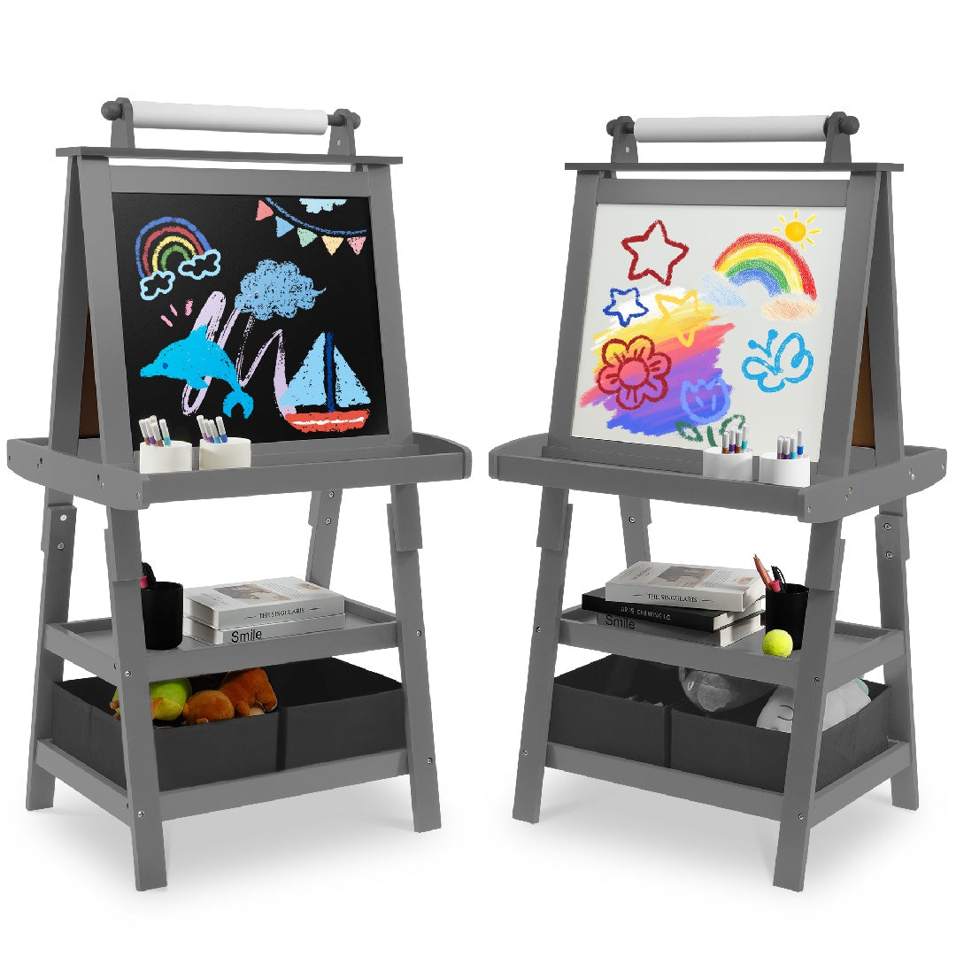 US Local Only Supports Self Pickup Children's Art Easel, Wooden Children's Easel 3 In 1 Adjustable Double Sided, Whiteboard, Chalkboard And Rolled Paper