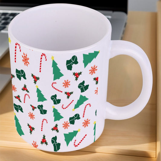 POD US Local White mug with full print, Christmas Tree Dog Cat Candy Snowflake 0027