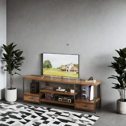 US Local TV Stand With 2 Fabric Drawers, Built-in Outlet - Perfect For Living Room And Bedroom