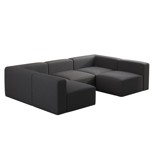 US Local Modular Sectional Sofa Sleeper Couch, Sectional Sofa With Chaise And Ottoman, Convertible U Shaped Modular Sofa Set. Compressed Sponge, Dark Grey