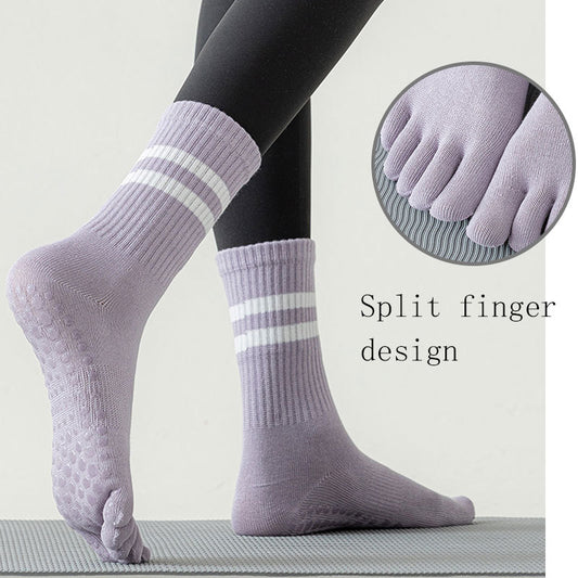 US Local 8 Pairs Women's Professional Non-slip Sports Yoga Running Fitness Multi-functional Mid-calf Solid Color Five-finger Dot Rubber Socks