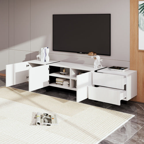 UK Local 190 Cm TV Cabinet With 3 Doors, 2 Drawers, Black And White