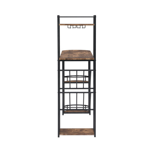 UK Local Industrial Bar Table Set With 2 Chairs, Counter Height Kitchen Dining Table, Wine Rack, And Side Storage, Rustic Brown