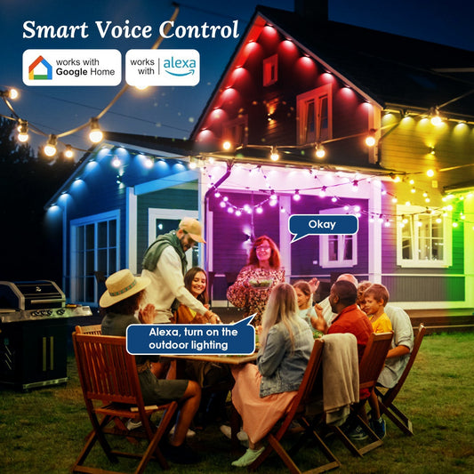 US Local 101FT Length Permanent Outdoor Lights With 72Pcs RGB Beads IP67 Waterproof Smart Eave Light For Halloween Christmas Daily House Lighting Works With Alexa Google Assistant