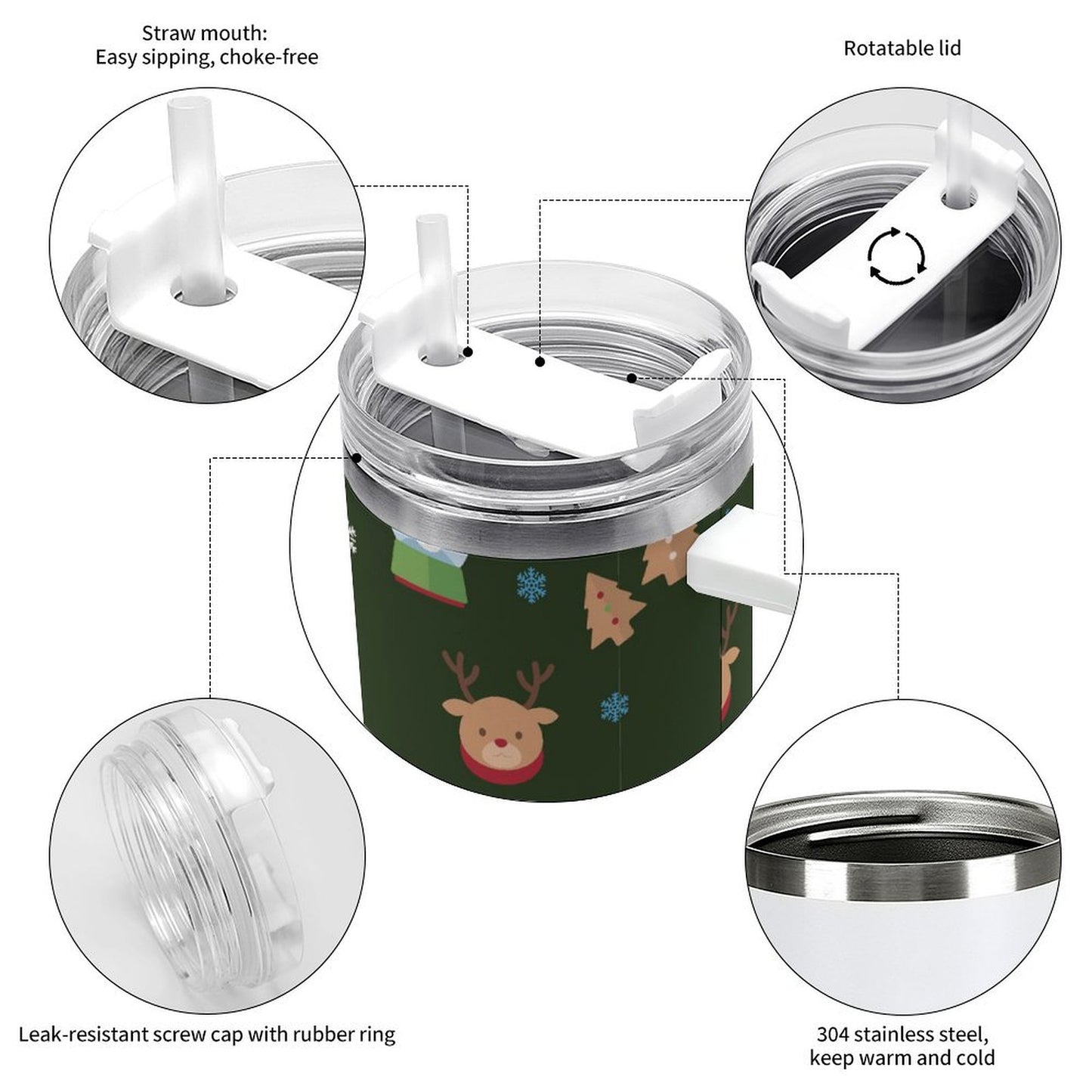 POD US Local 40oz Large Capacity Car Cup Christmas Tree Santa Snowflake Green