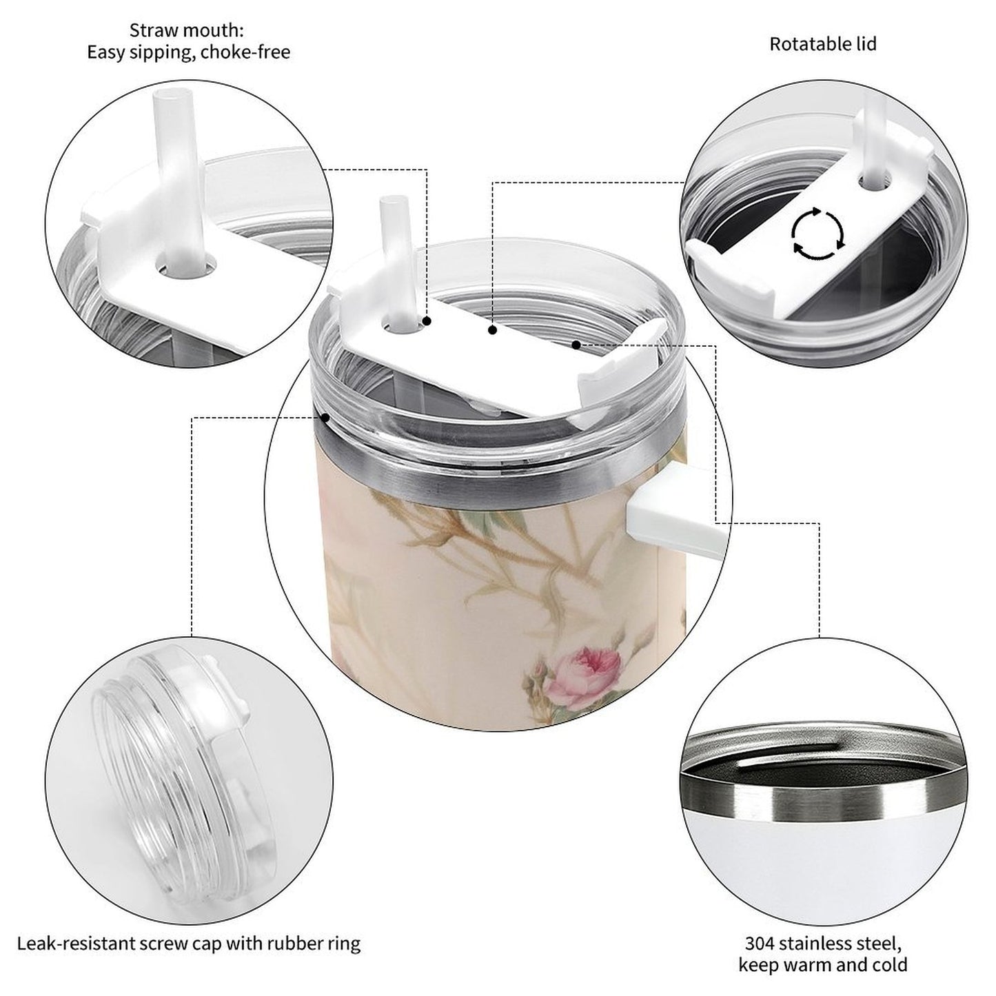 PHDT00120 POD US Local Tumbler 40 oz Large Capacity Car Cup Roses