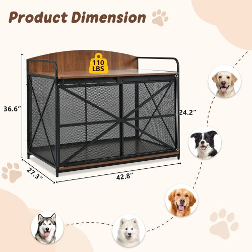 US Local 42.8 Heavy Duty Large Dog Crate Furniture For Large Medium Dog, Farmhouse Wooden Dog Kennel Indoor End Table, Decorative Pet House For Large Dogs