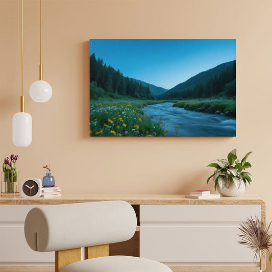 POD Decor Interior Frame Painting Horizontal, Mountain river starry summer