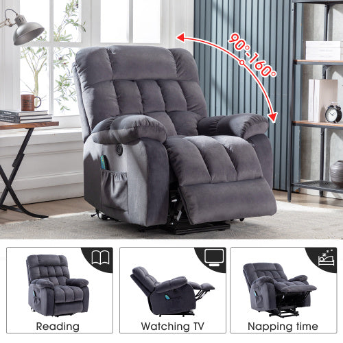 UK Local Electric Power Lift Recliner Chair Sofa With Massage And Heat For Elderly 2 Side Pockets USB Ports Single Recliner Chairs For Living Room Overstuffed Breathable Fabric Reclining