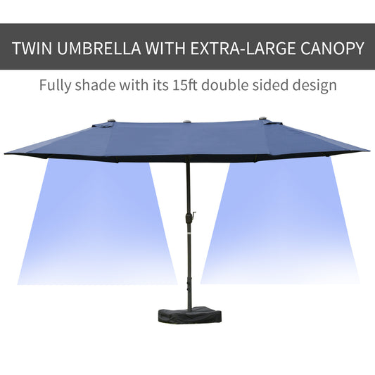 US Local 15ft Double-Sided Patio Umbrella Rust-Resistant Steel Umbrella For Poolside Shade, For Easy Crank Deck, Pool, Patio, Dark Blue