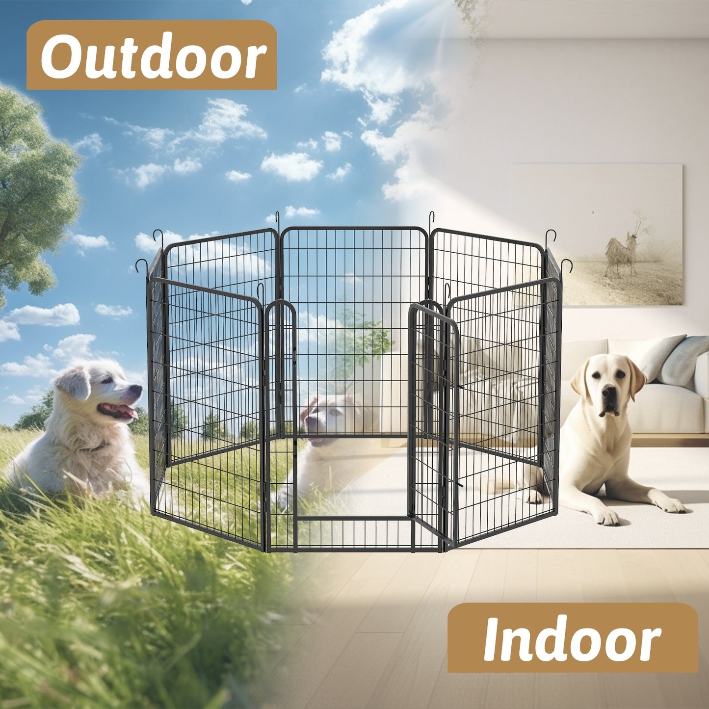8 Panels Heavy Duty Metal Playpen With Door,39.37 H Dog Fence Pet Exercise Pen For Outdoor, Indoor