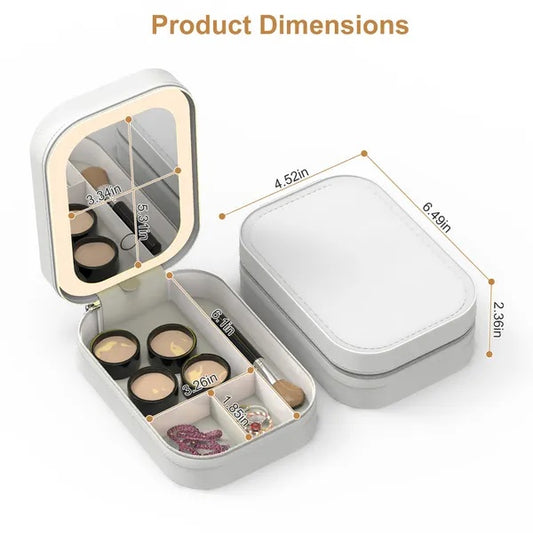 US Local Portable Travel Makeup Bag With LED Mirror Rechargeable Beauty Mirror With 3 Color