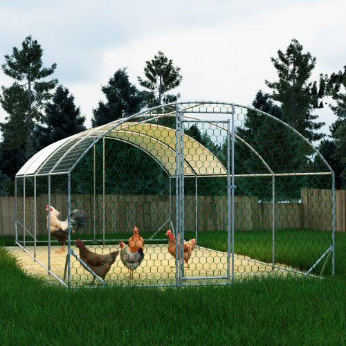 US Local 26x9x6Large Metal Chicken Coop,Walk-in Poultry Cage,Chicken Run With Waterproof Cover,Outdoor Backyard Farm,Chicken Rabbits Duck Run Pen,Easy To Assemble And Clean