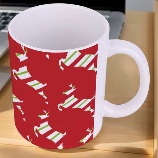 POD US Local White mug with full print, Christmas, Elk, Streamers, Red 0076