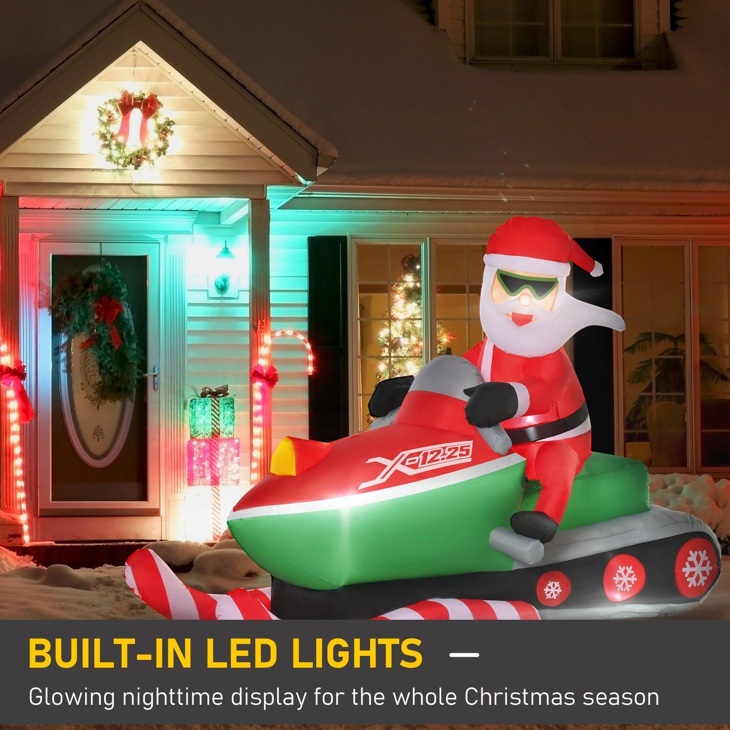 CA Local 5.2 ft Christmas Inflatable Santa Claus With Snowmobile, LED Lighted For Home Indoor Outdoor Garden Lawn Decoration Party Prop