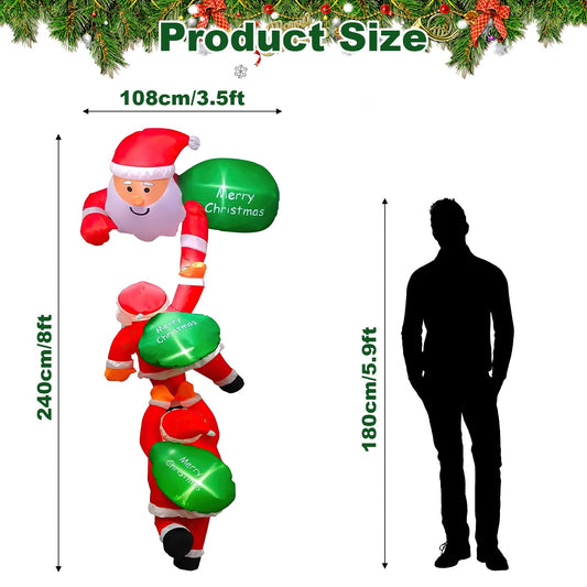 US Local 1 Pc 8FT Climbing Inflatable Santa Claus With Light Hanging Blow Up Christmas Inflatable Indoor Outdoor Christmas Decorations 3 Santa Claus 3 Merry Christmas Boards