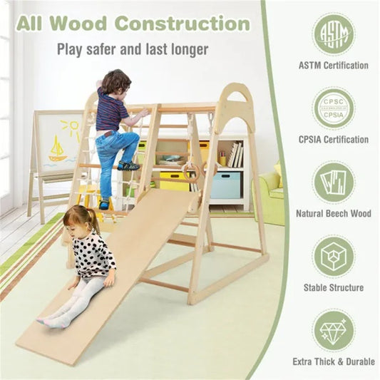 US Local 6-in-1 Wooden Kids Jungle Gym Playset
