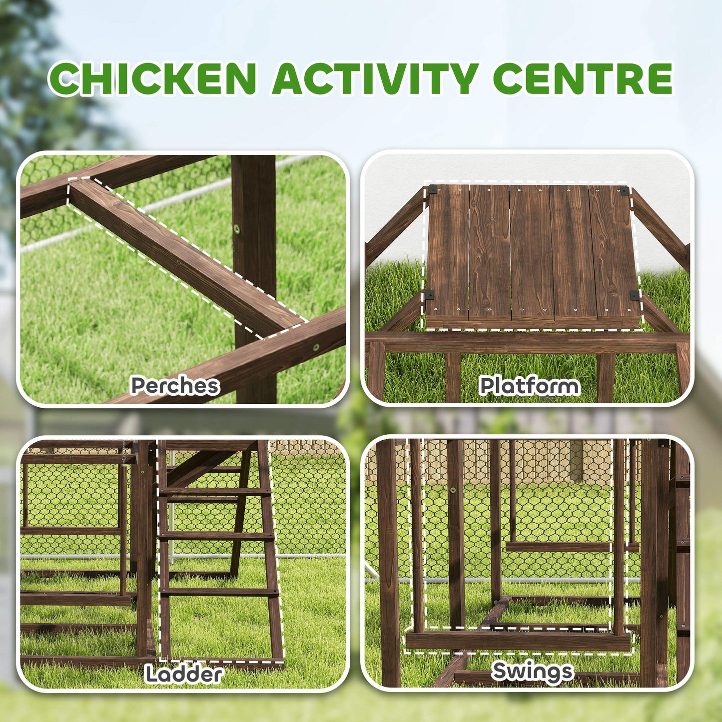 US Local Chicken Activity Play Set With Multiple Chicken Perches, Swing, Ladder, Platform For 3-4 Chickens, Coffee