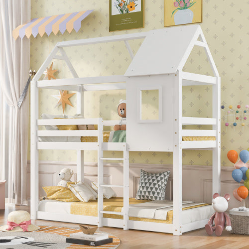 UK Local Bunk Bed, Children Cabin Bed, Single Bed For Kids, Twin Sleeper, Solid Pine Wood,3FT -White