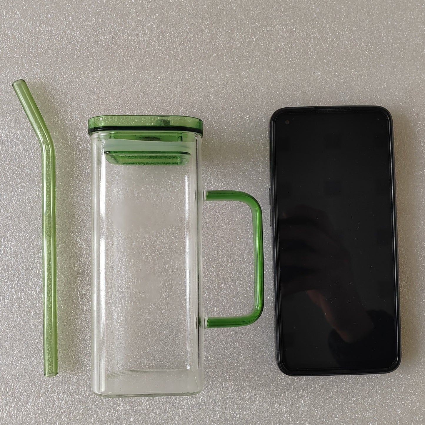 1 Pcs Green Glass Straw Cup, 6 Colors Square Glass Cup With Straw And Lid, High Borosilicate Glass Cup, Milk Cup, Juice Cup, Cold Drink Cup, Coffee Cup, Tea Cup, Office Cup, Gift Cup